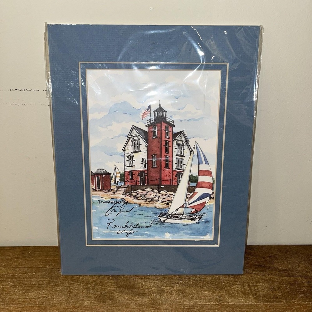Donna Elias‎ Round Island Light Mackinac Island Lighthouse Print Matted 8.5x11